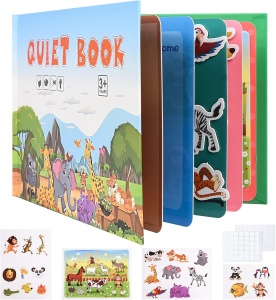 Carte interactiva Quiet Book Montessori, piese cu scai reutilizabile, Model Lumea Animalelor, 10 pagini, #JJ5660