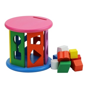 Cilindru sortator din lemn tip Montessori cu 10 forme geometrice #JJ5006 - Img 3