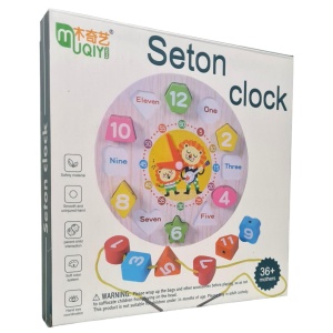 Incastru din Lemn Ceas cu 12 Forme pentru potrivit sau șiretuit, Model Girafa #JJ5497 - Img 3
