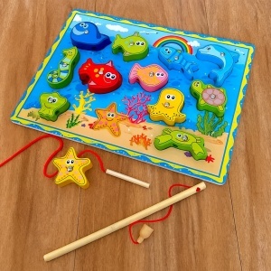 Joc 3 in 1 din Lemn, Pescuit, Snuruit, Puzzle Incastru Animale Marine #JJ5562 - Img 4