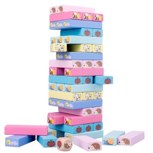 Joc de Societate Jenga Interactiv si Distractiv din Lemn, cu zar si 51 piese animate #JJ5322