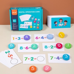 Joc Educativ Invatare Adunare si Scadere cu Cifre din Lemn si 46 Planse, Multicolor #JJ5402