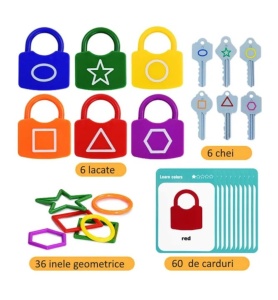 Joc Montessori cu lacăte, chei și forme geometrice #JJ5019 - Img 4