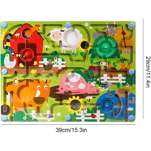 Joc Montessori de Sortare culori din lemn, tip Labirint ilustrat, cu Creion Magnetic: Ferma #JJ5108 - Img 3