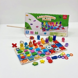 Joc Montessori din Lemn 4 in 1 cu Sortator Inele, Pestisori, Animale, X si 0, Forme Geometrice #JJ5571 - Img 4