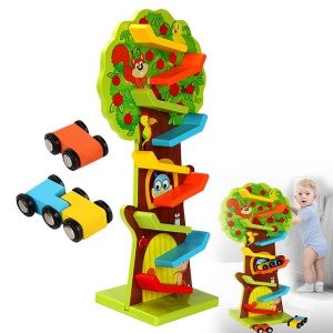 Joc Montessori din Lemn Copac Pista cu 9 Etaje si Masinute #JJ5210