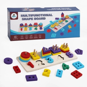 Joc Montessori din Lemn de Sortat cu Forme Geometrice si Cifre, Multicolor #JJ5362 - Img 2