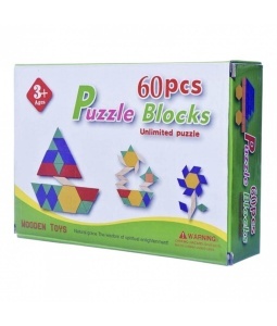 Joc Mozaic tip Tangram, din Lemn, 60 piese, Multicolor #JJ5623 - Img 2