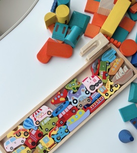 Joc puzzle Montessori Mijloace de transport din lemn, tip tetris, 26 piese 3D #JJ5039 - Img 4