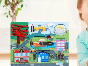Placa Busy Board din Lemn, Orasel cu Trafic, Incuietori Metalice, tip Montessori#JJ5441 - Img 7