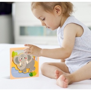 Puzzle 3D din Lemn Model Elefant, 4 piese, tip Montessori #JJ5592 - Img 5