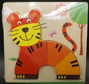 Puzzle 3D din Lemn Model Tigru, 5 piese, tip Montessori #JJ5637 - Img 5