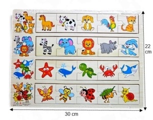 Puzzle Cognitiv de Asociere din Lemn, Animale, 4 seturi, 20 piese #JJ5313 - Img 2