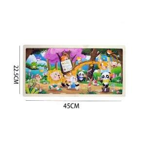 Puzzle din Lemn “Festivalul Padurii” tip Montessori, placa suport, 45 x 22.5 cm, 98 piese #JJ5257 - Img 2