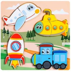 Puzzle din Lemn 3D tip Montessori: Mijloace de Transport #JJ5305