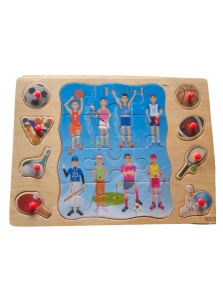 Puzzle incastru 2 in 1 din lemn tip Montessori : Sport #JJ5065 - Img 2