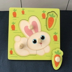 Puzzle Incastru din Lemn cu 4 Butoni - Model Iepuras #JJ5297 - Img 3