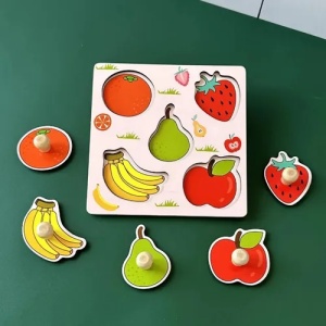 Puzzle Incastru din Lemn cu 5 Butoni - Model Fructe #JJ5293 - Img 3