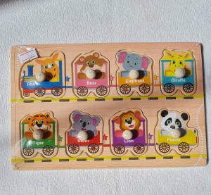 Puzzle incastru din lemn cu mâner Trenuleț cu Animale #JJ5050 - Img 2