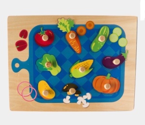Puzzle Incastru Montessori din Lemn cu Maner: Legume, 9 piese #JJ5450