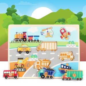 Puzzle Incastru Montessori din Lemn cu Maner: Transport, 9 piese #JJ5327 - Img 3