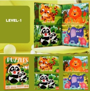 Puzzle Magnetic tip Carte, Progresiv 9,16,20,24 piese, Animale in Jungla, 4 in 1 #JJ5453 - Img 4