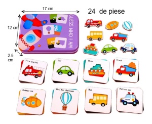 Puzzle Montessori de asociere în cutie metalică Guess Who I Am, Mijloace de transport, 24 piese #JJ5031 - Img 4