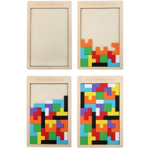 Puzzle Montessori din Lemn tip Tetris cu Forme Neregulate , 3D, 40 piese #JJ5532 - Img 7