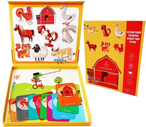 Set 2 in 1, Puzzle Magnetic si tablita de scris, Model Animale Domestice #JJ5552