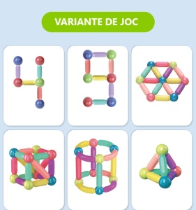 Set 42 Piese Magnetice de Constructie cu Bete si Bilute, ABS, Multicolor #JJ5458 - Img 10
