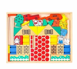 Set Cuburi de Construit din Lemn, Model Ferma, 48 piese, multicolor #JJ5405 - Img 6