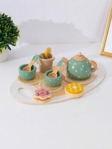 Set de ceai din lemn Afternoon Tea pentru joc de rol, 15 piese, nunate Pastel #JJ5104 - Img 10
