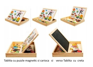 Set din Lemn 2 in 1, Model Ferma, cu Tablite, Magneti, creta, carioca, burete, 62 piese #JJ5153 - Img 3