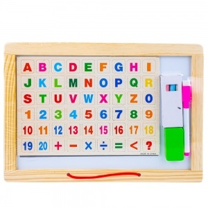 Set Tablita din Lemn 2 in 1 Magnetica cu 54 Magneți (litere, numere, simboluri), Burete, Carioca, Creta #JJ5211