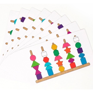 Sortator Montessori din Lemn cu 25 de Forme Geometrice, 16 Modele și 2 Sfori pt snuruit, Multicolor #JJ5119 - Img 5