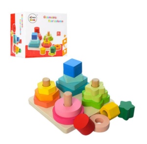 Sortator Montessori din lemn pătrat cu 4 coloane și 16 forme geometrice #JJ5035 - Img 2