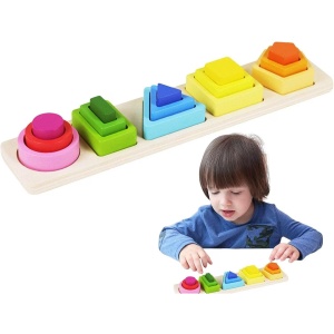Sortator multistrat tip Montessori cu forme geometrice, 16 piese #JJ5082 - Img 3