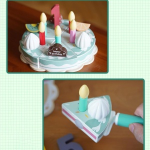 Tort Aniversar cu Velcro, Cifre 1-5 si Accesorii, din Lemn, Joc de Rol, KABI, nunate Pastel #JJ5669 - Img 5