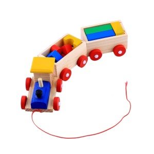 Trenulet din Lemn cu Forme Geometrice, Locomotiva si 2 Vagoane #JJ5408 - Img 3