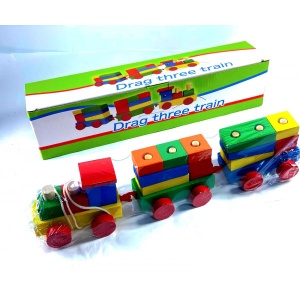 Trenulet din Lemn cu Locomotiva, 2 Vagoane si Forme Geometrice #JJ5207 - Img 3