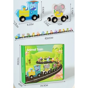 Trenulet educativ din Lemn, Magnetic, Model Animale Zoo, 92 cm, 13 piese #JJ5539 - Img 7