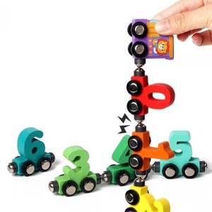 🌈Oferta Zilei❗Trenulet educativ din Lemn, Magnetic, Model Cifre, 62 cm, 12 piese #JJ5537 - Img 3