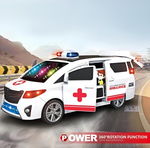 Ambulanta cu Lumini 3D, Muzica, Usi care se deschid si Functie de Rotire 23 cm #JJ5467 - Img 5