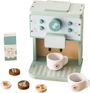 Aparat de Cafea Interactiv cu capsule si 7 Accesorii, din Lemn pentru Joc de Rol, KABI, nunate Pastel #JJ5666 - Img 8