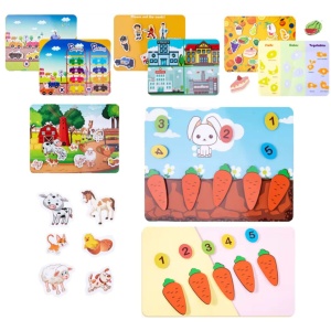 Carte interactiva Quiet Book Montessori, piese cu scai reutilizabile, 10 pagini #JJ5657 - Img 3