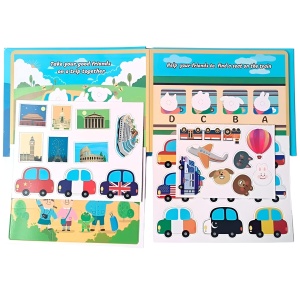 Carte interactiva Quiet Book Montessori, piese cu scai reutilizabile, In jurul Lumii, 10 pagini, #JJ5664 - Img 2