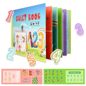 Carte interactiva Quiet Book Montessori, piese cu scai reutilizabile, Model Numere, 10 pagini, #JJ5658 - Img 3