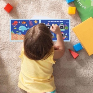 Carte interactiva Quiet Book Montessori, piese cu scai reutilizabile, Model Lumea Acvatica, 10 pagini, #JJ5659 - Img 5