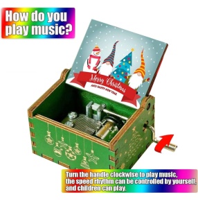Cutie Muzicala Manuala Vintage, de Craciun, din Lemn, melodie “Merry Christmas” #JJ5329 - Img 6