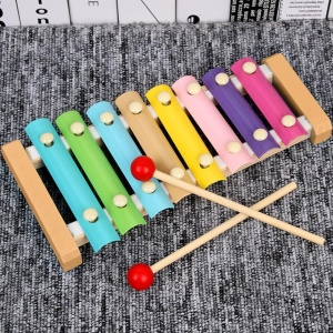 Instrument Muzical Xilofon din Lemn cu 8 note muzicale si 2 Bete de Percutie, Multicolor Pastel #JJ5531 - Img 4